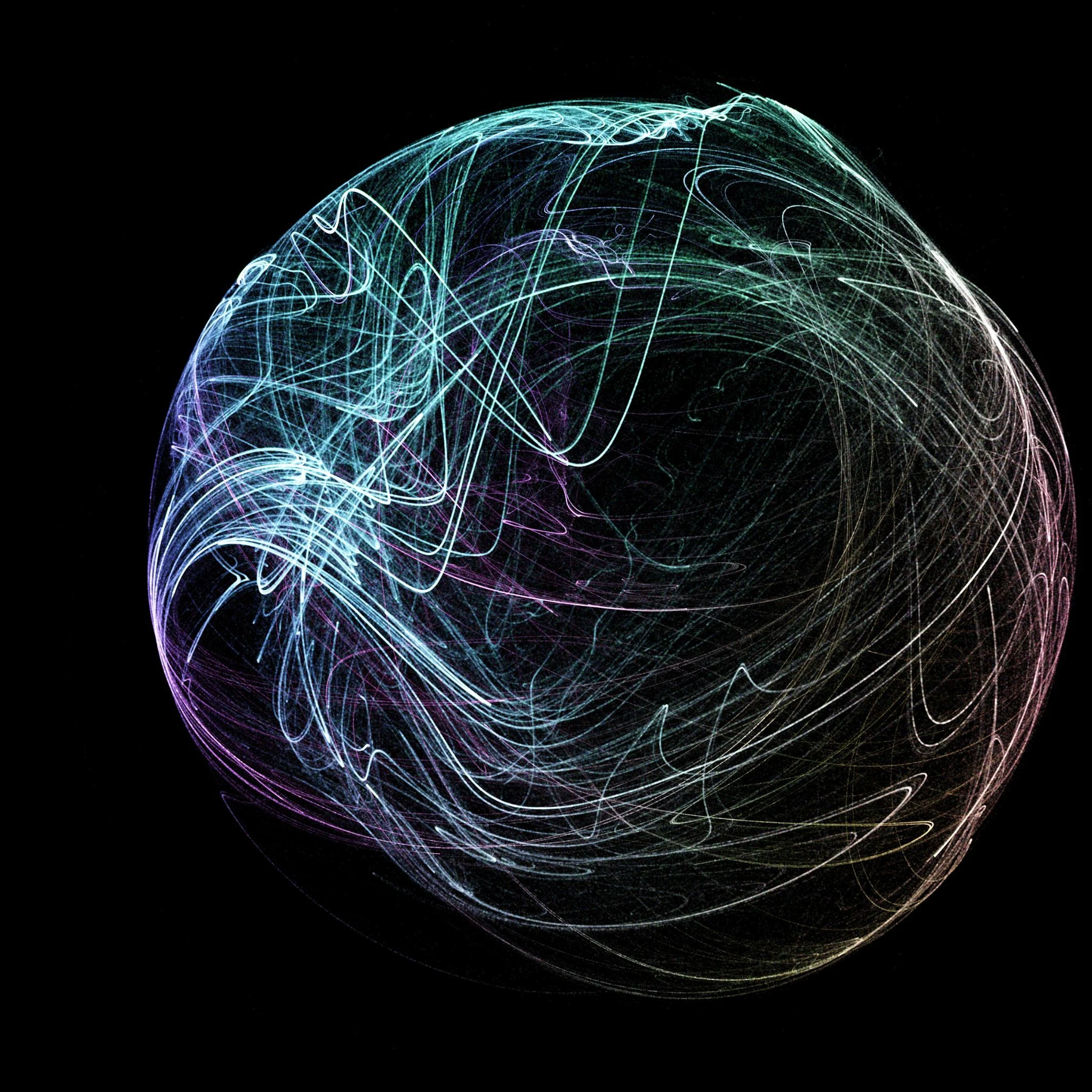 An intricate sphere of luminous particle trails