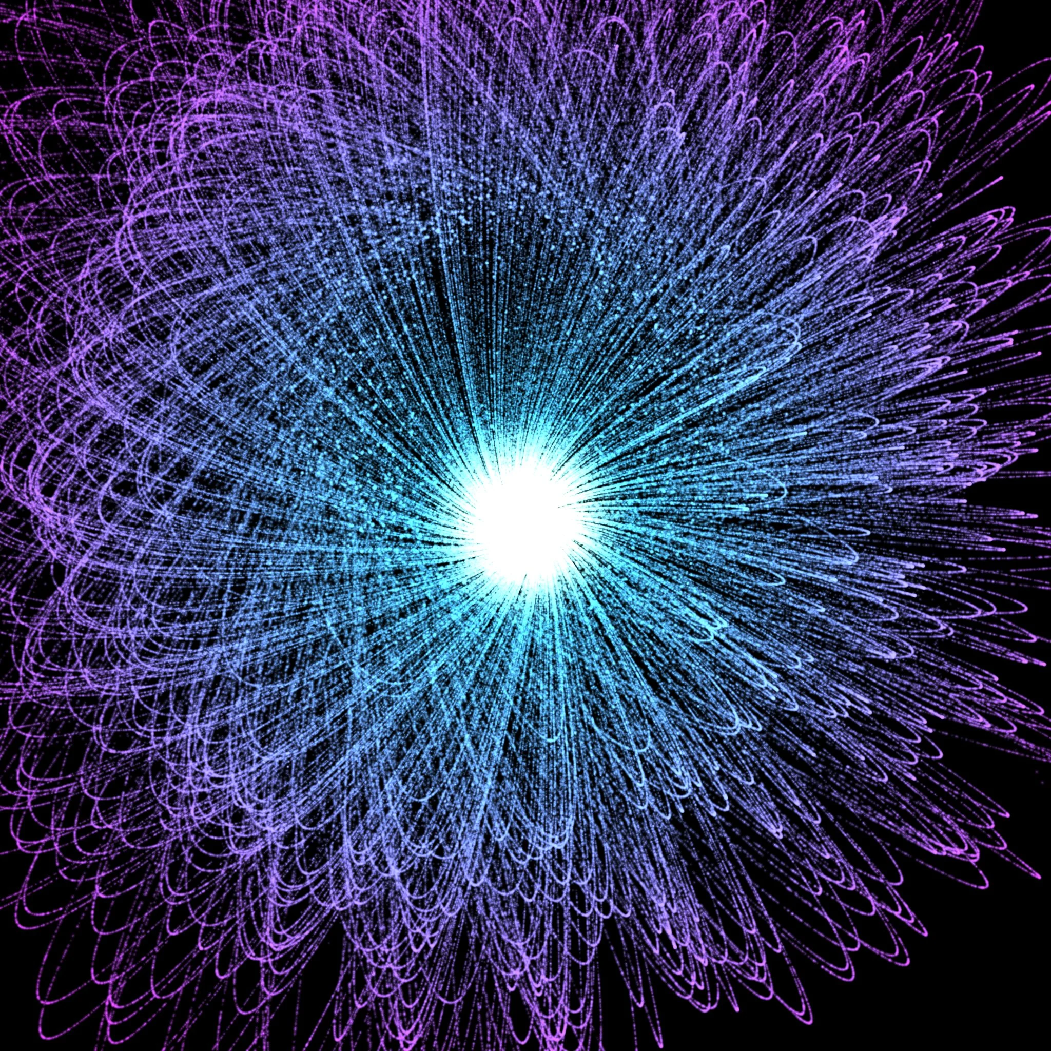 A radiant cloud of blue and violet particles spiraling out from a brilliant point of light